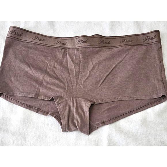 3 Victoria's Secret Logo Cotton (2) Shortie & (1) Boyshort/Boxer XL Brown NWT - Picture 9 of 16